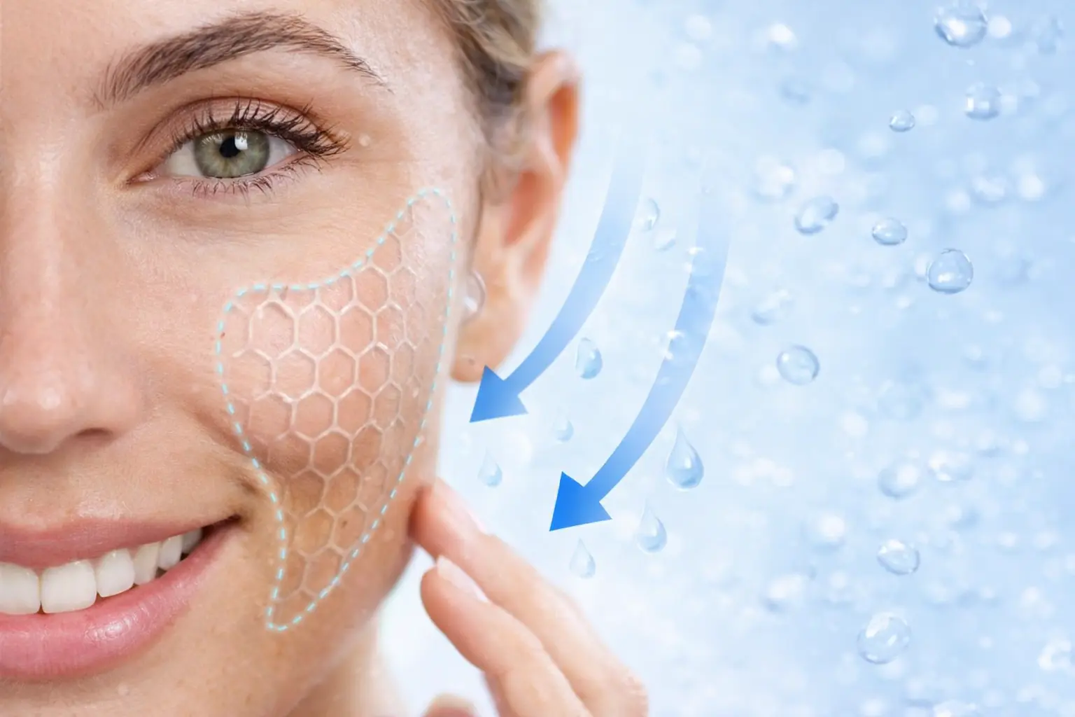 Kuru ve nemsiz ciltler için içten nemlendirme yöntemlerini anlatan cilt sağlığı görseli