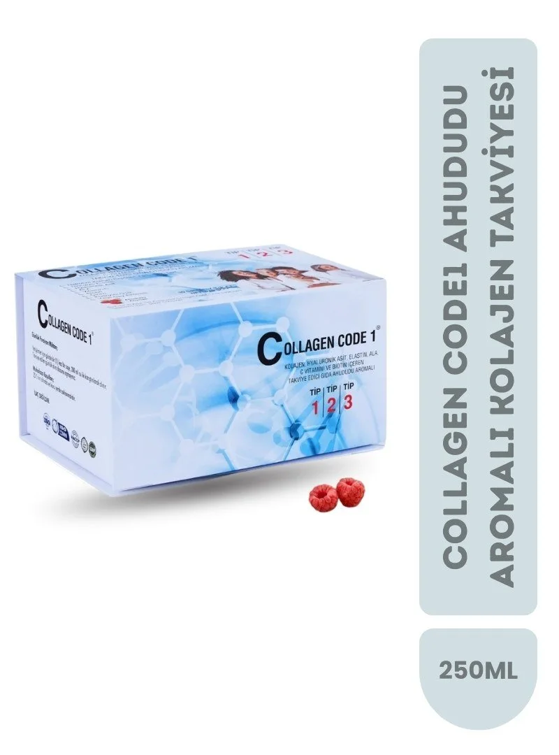 Ahududu aromalı kolajen takviyesi Collagen Code1 tip 1 2 3 kolajen cilt saç ve tırnak destek ürünü