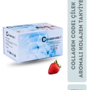 Collagen Code1 çilek aromalı hidrolize kolajen takviyesi tip 1 tip 2 tip 3 kolajen içeren cilt saç ve tırnak desteği