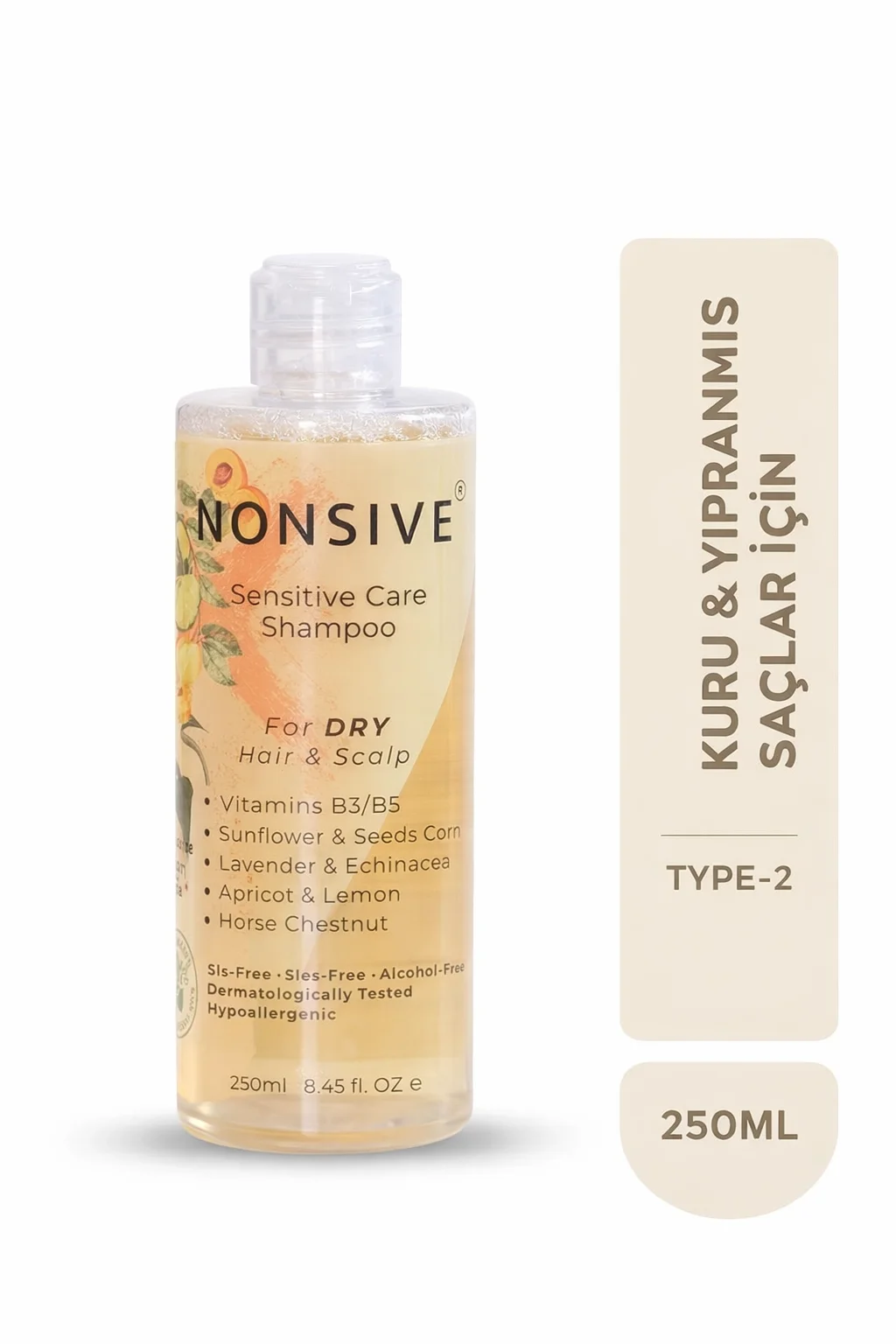 Kuru ve yıpranmış saçlar için sülfatsız şampuan Nonsive Type 2 hassas saç derisi bakım ürünü