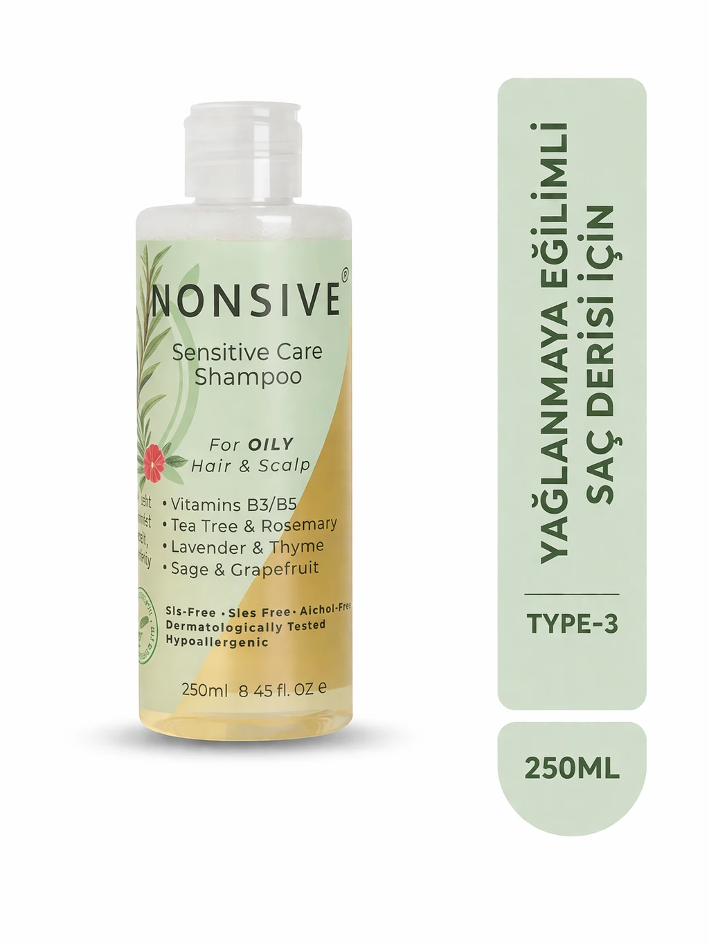 Yağlı saçlar için sülfatsız şampuan Nonsive Type 3 saç derisi dengeleyici bakım ürünü