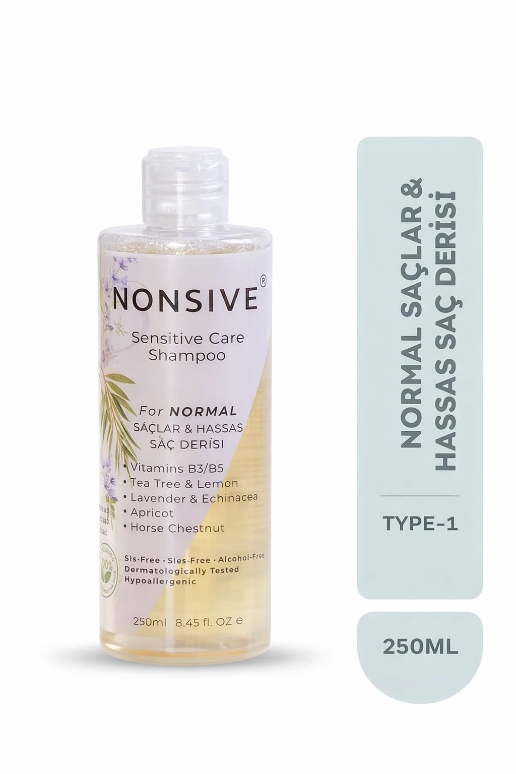 Normal saçlar için sülfatsız şampuan Nonsive Type 1 hassas saç derisi ve kepek oluşumuna karşı destek sağlayan bakım ürünü